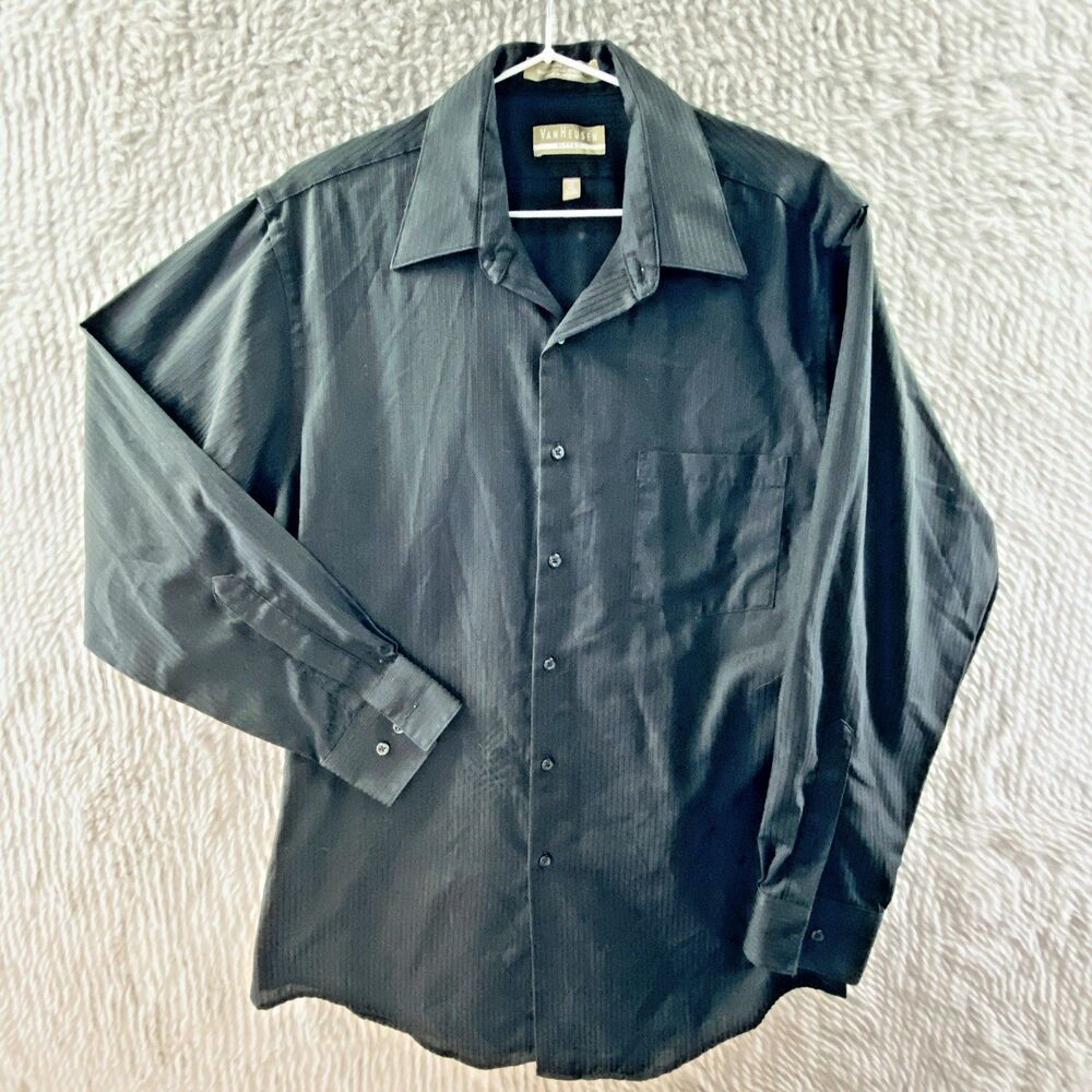 Van Heusen Men's Dress Shirt Long Sleeve Satin Stripe Fitted Wrinkle Free Medium